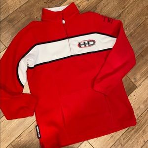 Women’s HD red, white & black sweatshirt, sz L